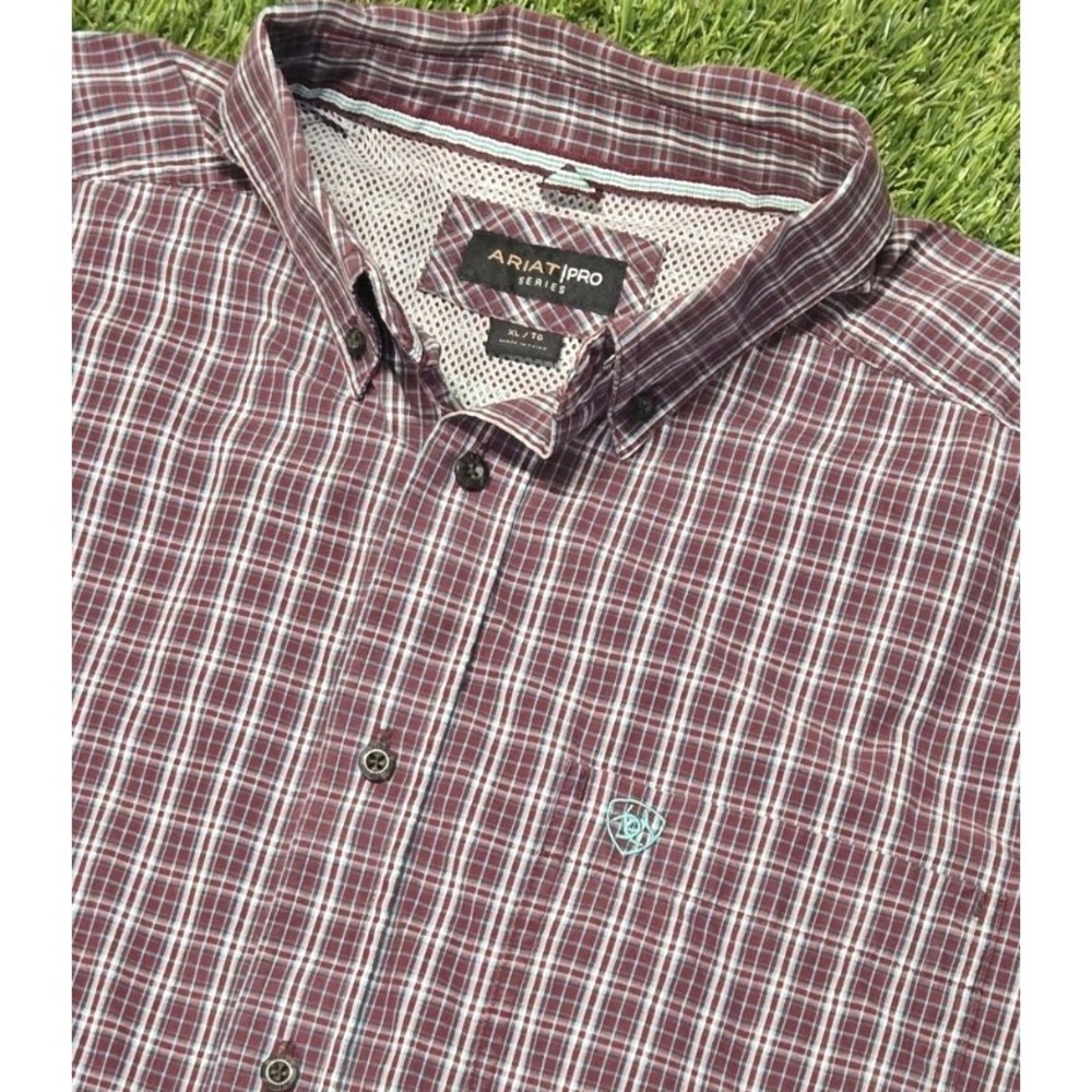 ARIAT Pro Series Shirt Mens XL Burgundy Plaid Western Button Up Long Sleeve Mesh